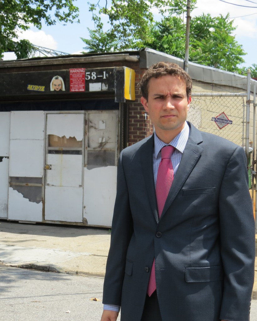Craig Caruana, who is running against Councilwoman Elizabeth Crowley (D-Middle Village), is urging city officials to do something about a Glendale auto shop that residents say has been conducting illegal repairs and parking cars on sidewalks. Caruana held a press conference about the matter on Saturday. 