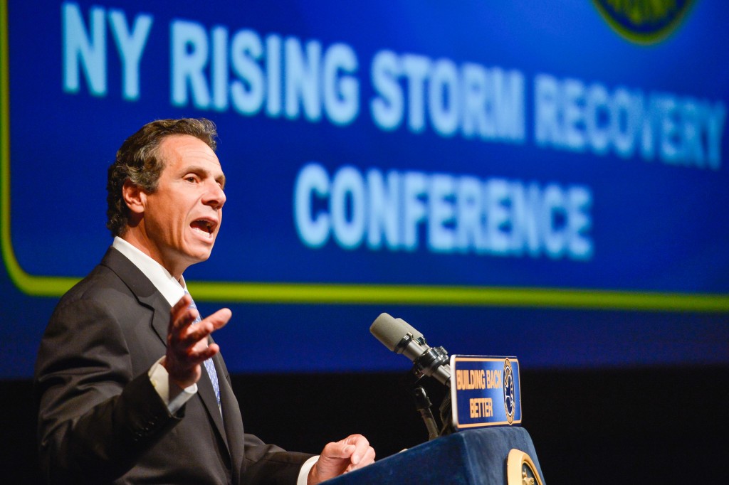 Gov. Cuomo speaks last week at a conference he held in Albany on storm recovery. Cuomo said the state will lend financial help to 102 communities across the state that have been damaged in natural disasters, including Howard Beach. Photo Courtesy of Gov. Cuomo's Office