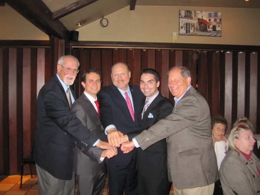 Craig Caruana, second from left, is joined at a recent fundraiser by Tom Ognibene, left, mayoral candidate Joe Lhota, Councilman Eric Ulrich, and former U.S. Rep. Bob Turner.