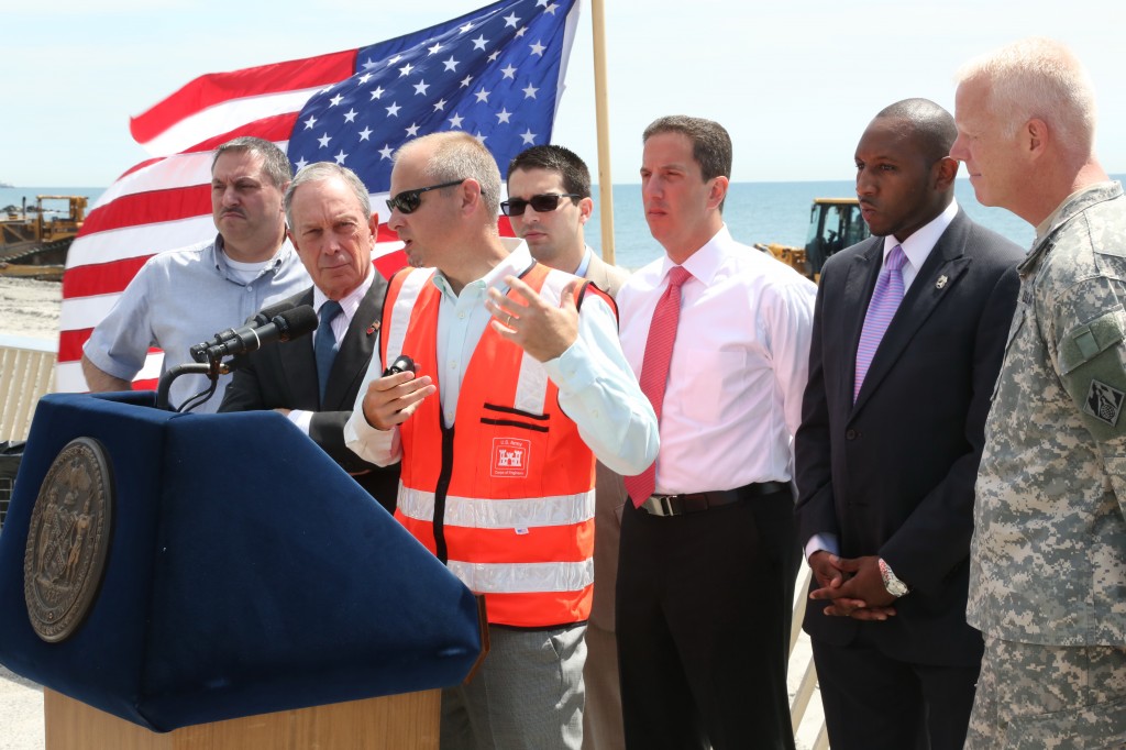 The U.S. Army Corps of Engineers joined Mayor Bloomberg and Queens elected officials to mark the start of sand-pumping operations on Rockaway Beach last Thursday. Photo Courtesy Spencer T. Tucker/NYC Mayor's Office