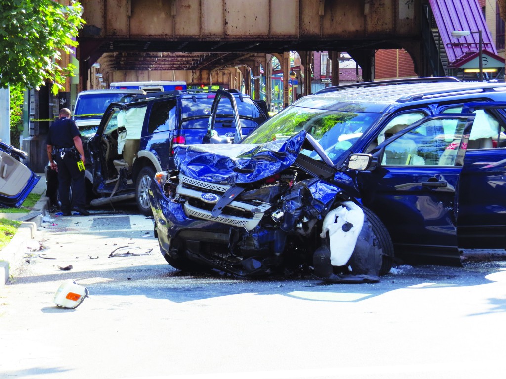 A mangled mass of metal at the end of a high speed ride through Woodhaven that resulted in the death of Matthew Soria the 34-year-old husband of Maria Espinosa who was driving the Ford Explorer. She has been arrested for the death of her husband and charged with murder. Robert Stridiron/The Forum Newsgroup