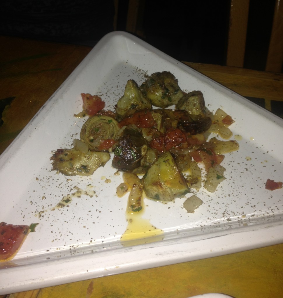 Grilled artichoke salad was served warmed and blended exquisitely with grilled tomatoes and onions in Egyptian spice and delicate oil.
