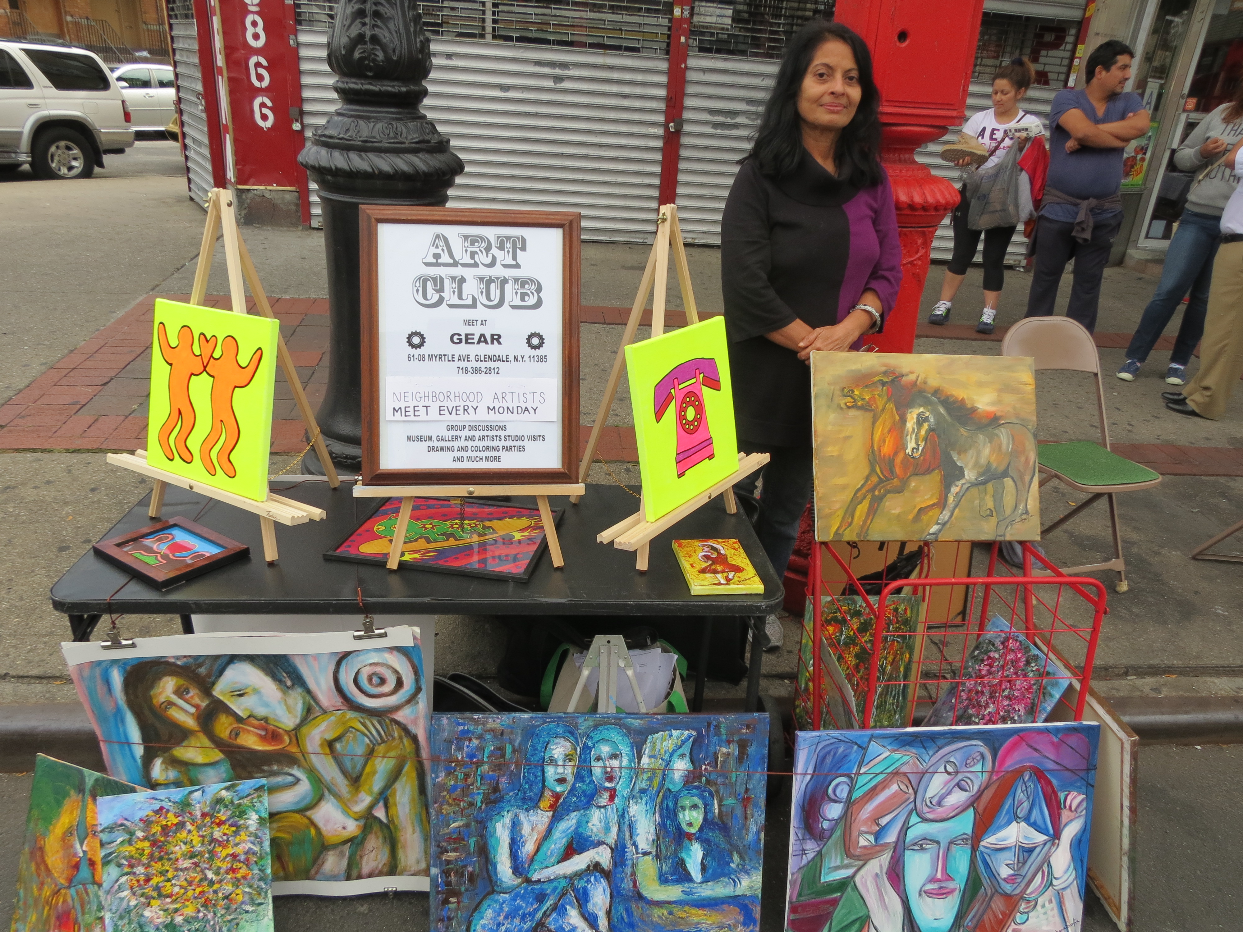 Artist Archana Santra displayed some of her artwork at the festival. Santra, who has shown her work around the globe - from India to Queens - is a member of the Art Club in Glendale. The club, which is free and open to anyone interested, is held each Monday from 6 p.m. to 9 p.m. at Gear, located at 61-08 Myrtle Avenue in Glendale.