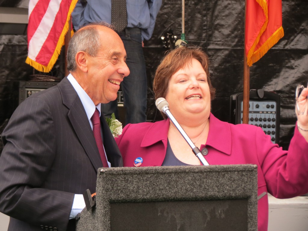 John Zaccaro, Geraldine Ferraro's husband, and Assemblywoman Catherine Nolan attend Tuesday's ceremony dedicating a Ridgewood school to the first female vice-presidential candidate from a major political party.