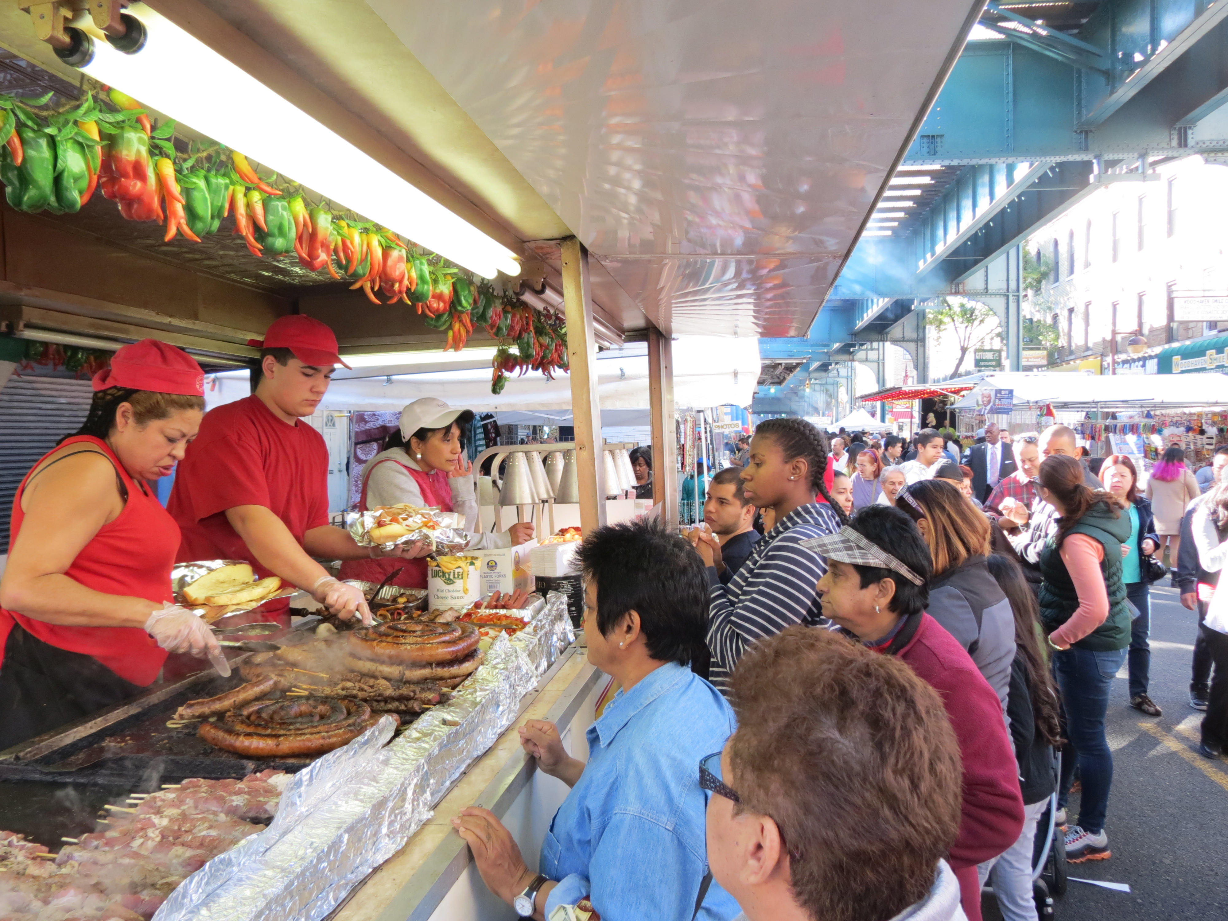 All kinds of food were available, from sausages to empanadas and corn on the cob.