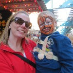 Christine, left, and Owen, 4, Branigan, of Woodhaven, show off Owen’s jack o’lantern face painting.