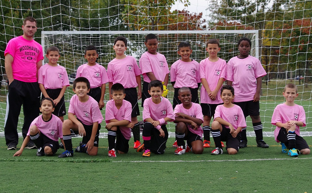 Players sold T-shirts and other items to raise more than $1,500 for the National Breast Cancer Foundation. Photos Courtesy Woodhaven Soccer Club