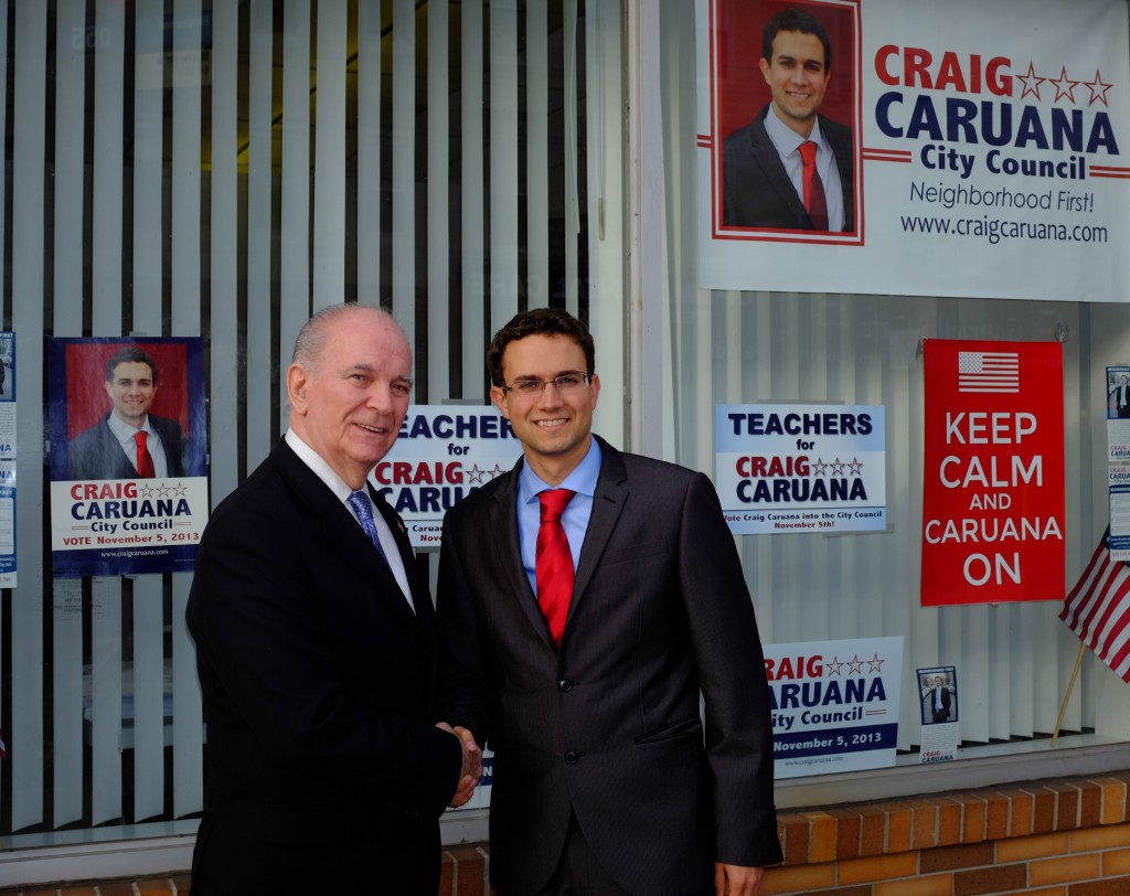 Former state Sen. Serf Maltese, left, endorsed Republican candidate Craig Caruana in his campaign for the 30th Council District. Photo Courtesy Craig Caruana’s Campaign