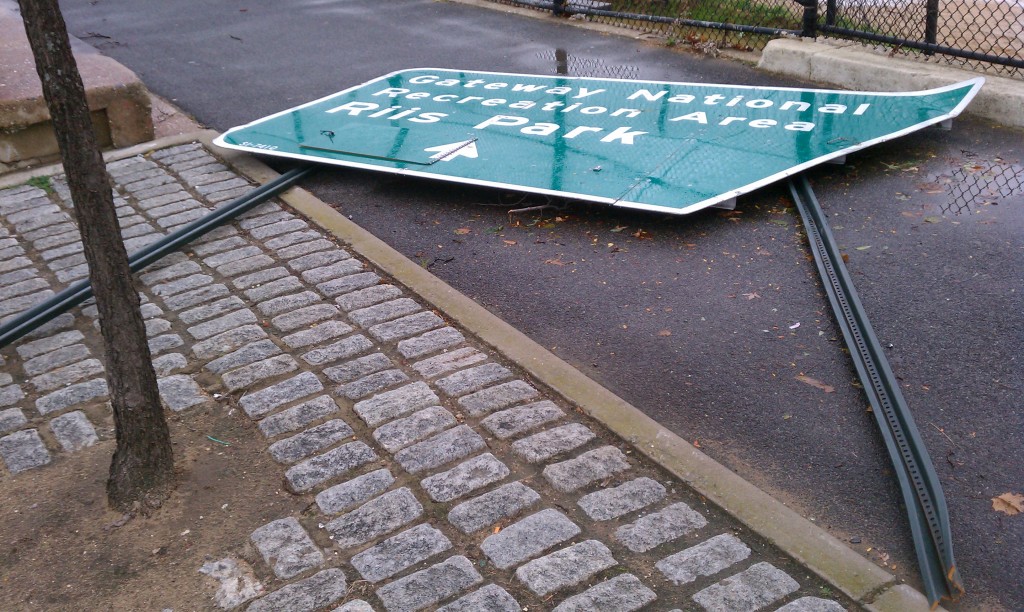 A sign of the times—heavy winds tore down signage throughout the path of the storm. Photo Courtesy Jose Silva  