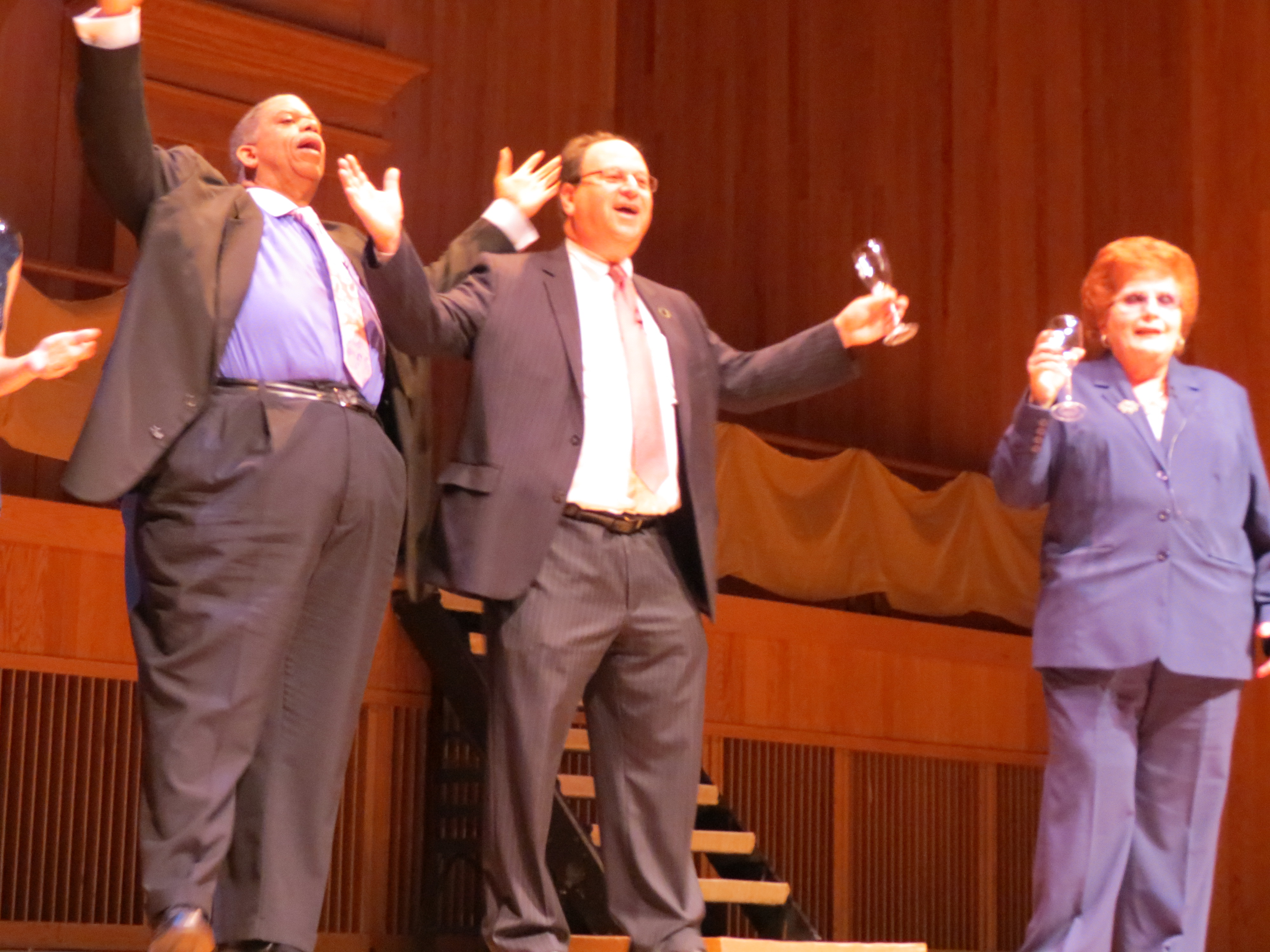 Councilman Leroy Comrie, left, Deputy Borough President Barry Grodenchik, and Councilwoman Karen Koslowitz landed laughs lamenting term limits in "Those Were the Days."
