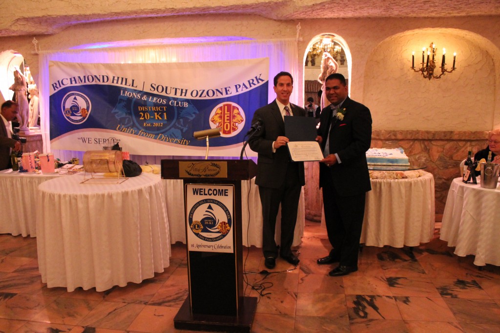 Assemblyman Phil Goldfeder presented a citation from the state Assembly honoring the Richmond Hill-South Ozone Park Lions Club during the ceremony. Photo Courtesy NYS Assembly