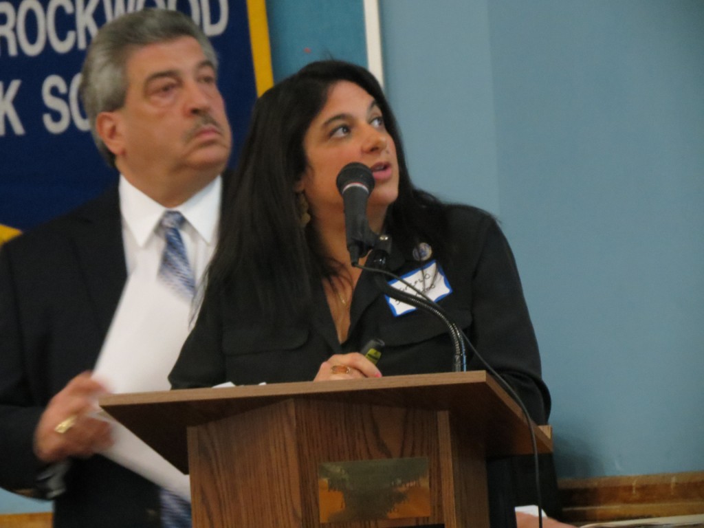 Co-chairs of Howard Beach's New York Rising Community Reconstruction Program committee John Calcagnile and Frances Scarantino at PS 207 Monday night. Anna Gustafson/The Forum Newsgroup 