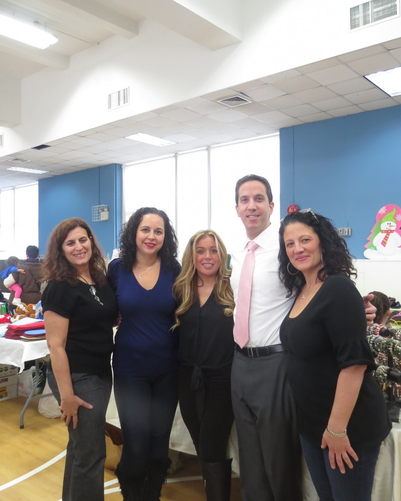 Assemblyman Phil Goldfeder stopped by at the AMCA Christmas Fair to wish everyone a Merry Christmas and to congratulate the fundraising committee on their continued success in supporting the school community. Goldfeder is joined by (l to r) Joanne Burridge, Michelle Soriano, committee chair Doreen De Candia and Anne Marie Samaghetti. Patricia Adams/The Forum Newsgroup 