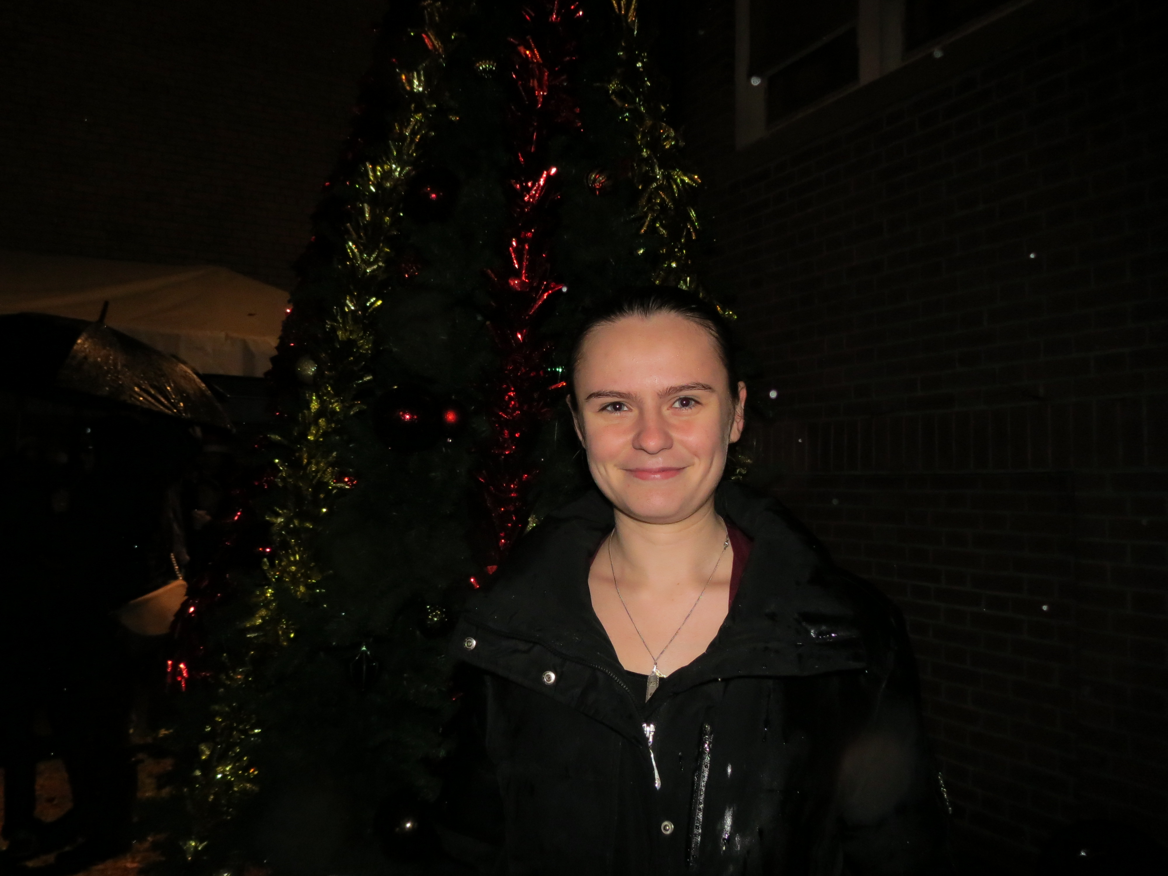 Queens Metropolitan High School senior Samantha Vidal helped to collect donations for military troops at the tree lighting for the program "Operation Give Back," which she founded as a freshman.