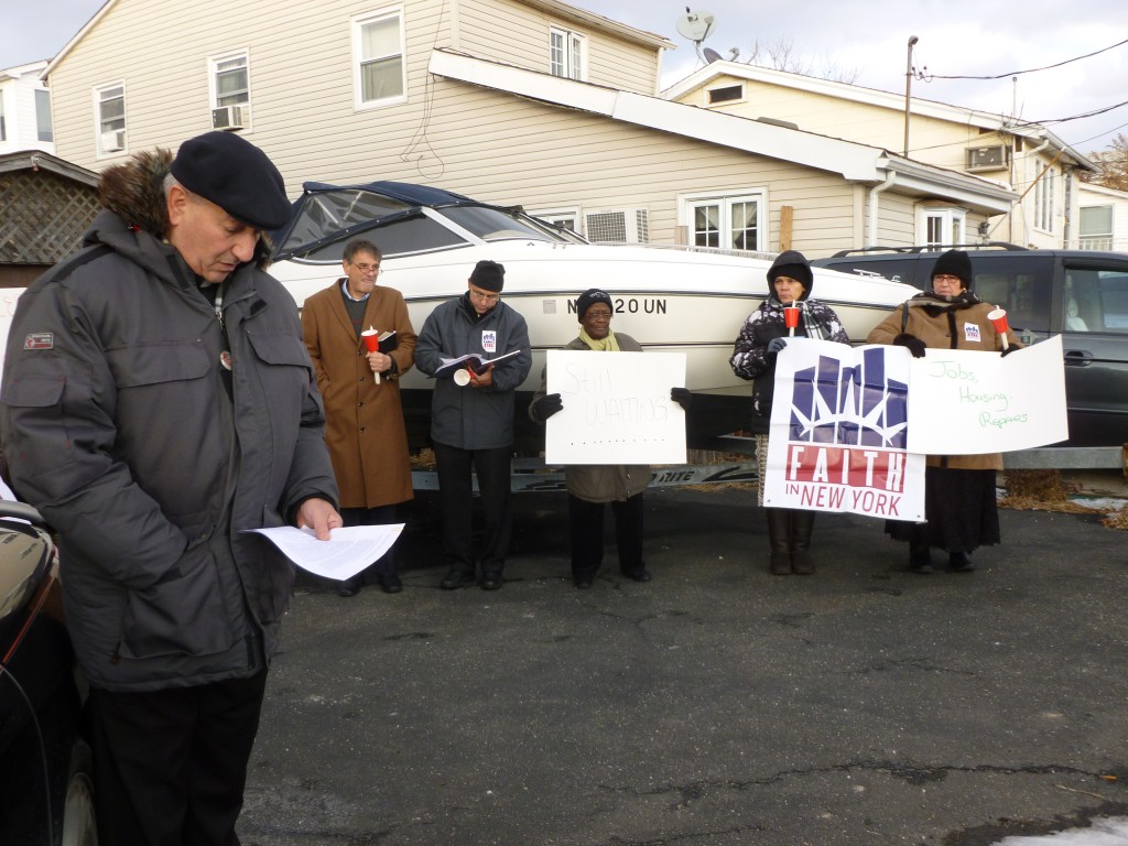  Msgr. Al LoPinto, the pastor of St. Helen's Church in Howard Beach, issued a message to the city: Residents are still hurting more than one year after Sandy devastated the area.