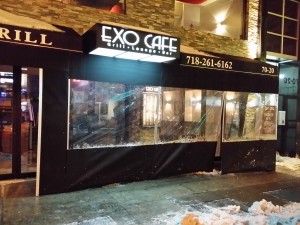A city plow that reportedly lost control and slammed into a Forest Hills restaurant last week caused tens of thousands of dollars in damage and sent four people to the hospital. Photo courtesy Exo Cafe