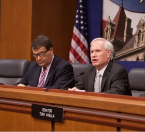 State Sen. Tony Avella, right, held a hearing in Albany on hydrofracking last week. Photo courtesy NYS Senate
