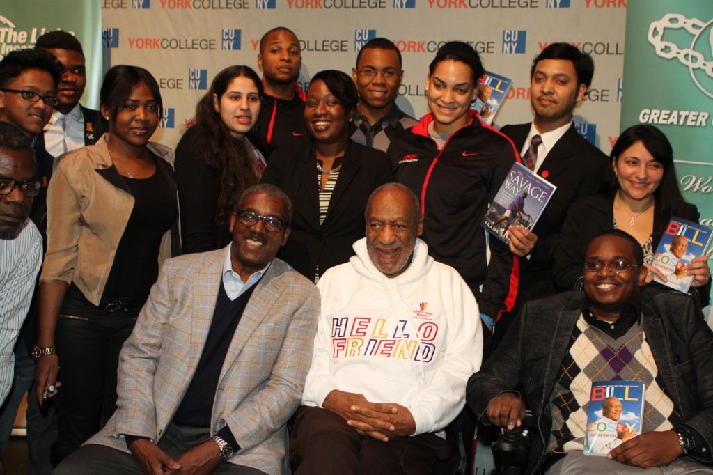 Frank Savage, front left, and Bill Cosby, front center, with York College students. Photo courtesy York College