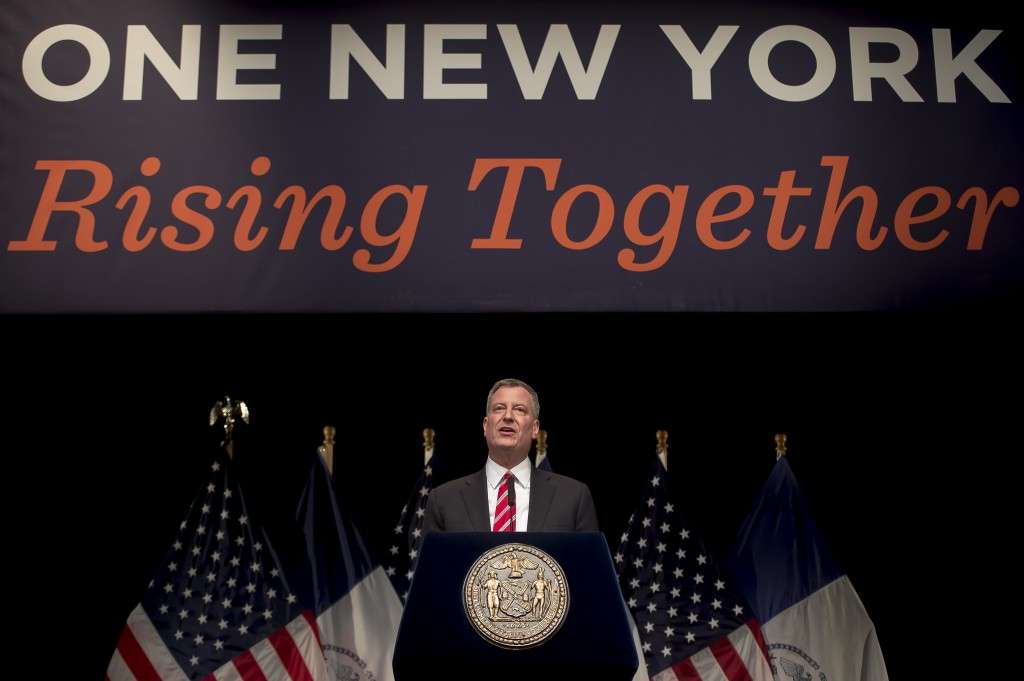  Mayor Bill de Blasio delivers the State of the City address at LaGuardia Community College in Long Island City on Monday.  Photo  courtesy Rob Bennett/ NYC Mayor's Office
