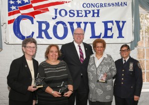 Rep. Joe Crowley honors Sister Teresa Fitzgerald, left, Irma Rodriguez, Linda White and Assistant Chief Diana Pizzuti during his annual Women’s History Month celebration. Photo courtesy Dominick Totino Photography