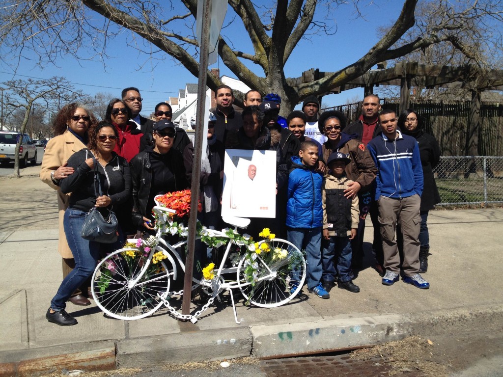 Gary Zammett's family gathered Sunday at the Howard Beach intersection where the husband and father was killed riding his bicycle last August.  Photo courtesy Jessame Hannus
