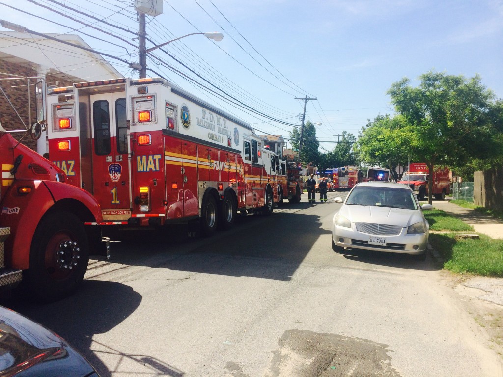 FDNY and Emergency Service vehicles blocked several streets, redirecting traffic away from the train station while the investigation was conducted. HazMat teams were on the scene. Photo by Patricia Adams