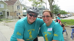 Kellie Newman of Century 21 Amiable and Ann Marie Gurino  at Rock-N-Roll rest stop in Broad Channel during their 10 mile segment- the half-loop.  Photo by Phil Corso