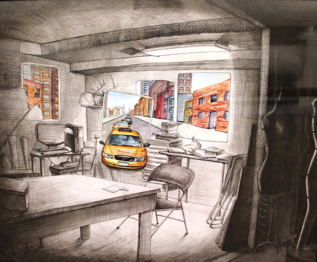 The winning entry of the 2014 “Sixth Congressional District Art Contest,” entitled "New York City in a Room" uses a mutitude of artistic mediums including pen, water colors, pencil and charcoal. It will hang in the U.S. Capitol for one year.   Photo courtesy of Congresswoman Meng's office