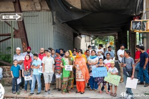 Residents rally in support of Sandeep Singh, who was hit by a truck driver who allegedly uttered hateful slurs at him. Photo courtesy Ajit Singh/Sikh Coalition
