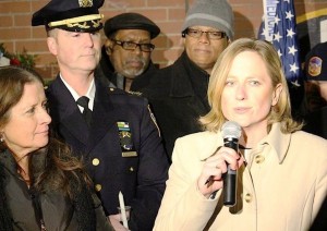 Queens Borough President Melinda Katz offered her condolences and commended the organizers of the event. Photo Courtesy of Borough President Katz's Office and the 107th Precinct Community Council