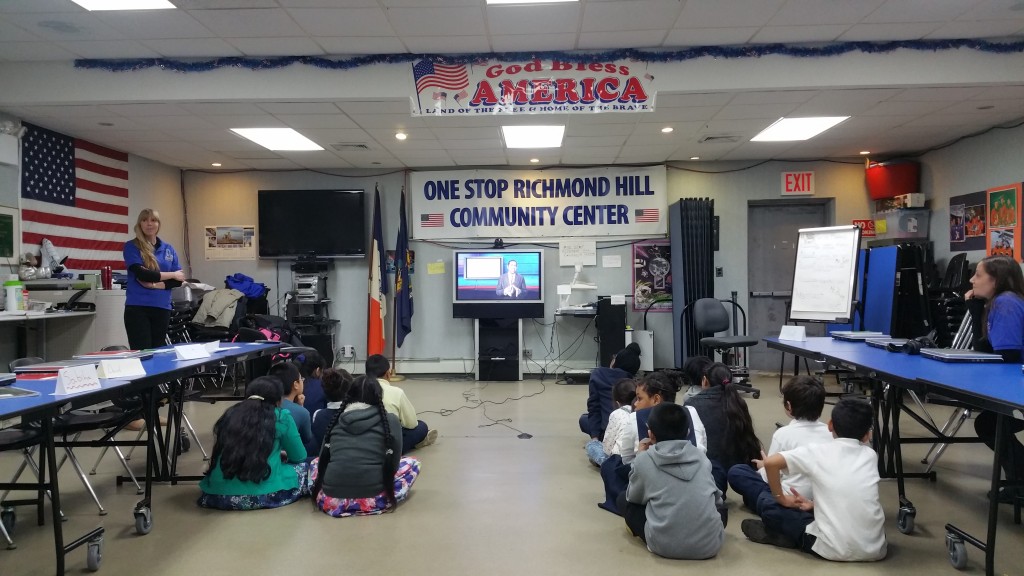 Students from various Richmond Hill schools on Tuesday participated in a video conference with NASA astronauts. Forum Photo by Michael V. Cusenza.