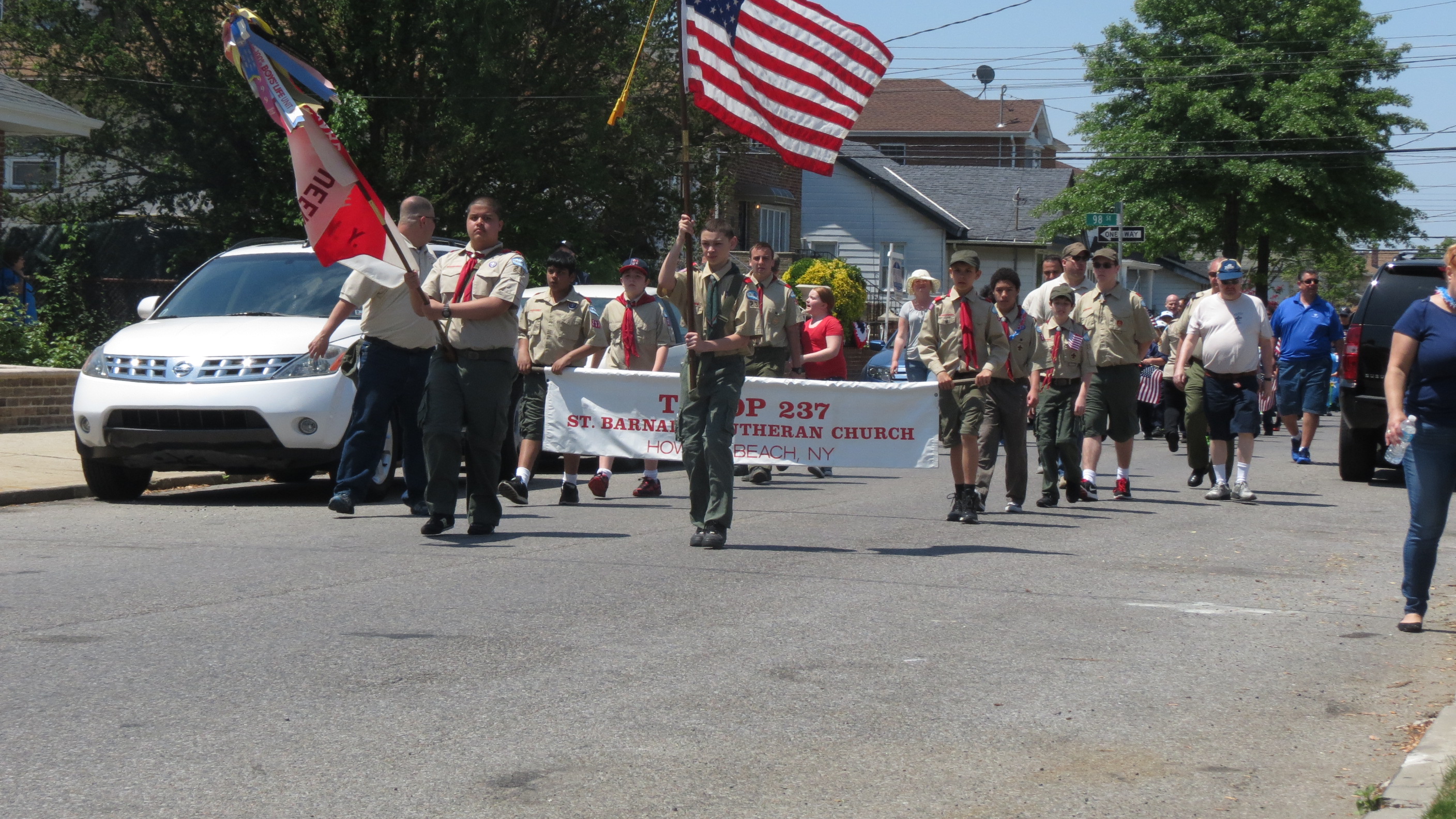 Boy Scout Troop 237 proudly marched and presented their colors on Memorial Day. Forum Photos by Patricia Adams and Michael V. Cusenza.