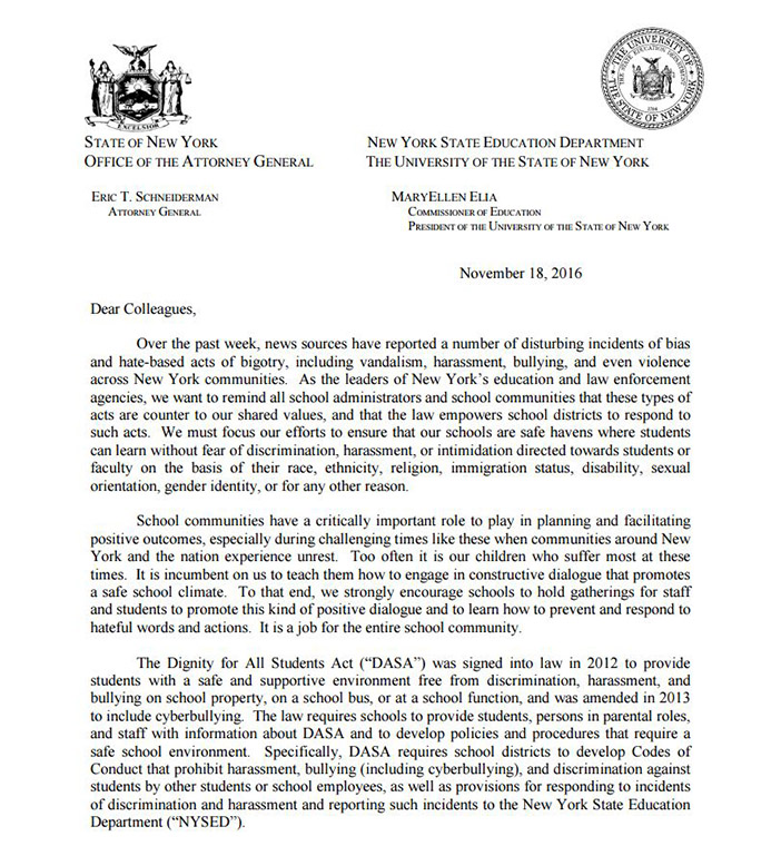 State Officials Offer Help to School Leaders to Ensure Compliance with ‘Dignity for All Students Act’