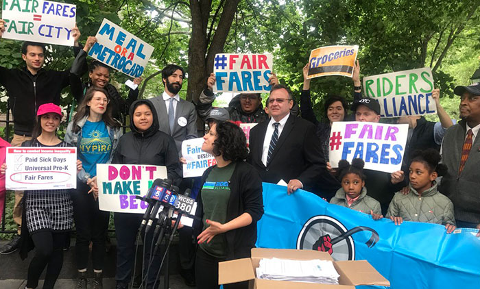 Straphangers, Advocates Take Fight for ‘Fair Fares’ to City Hall Steps
