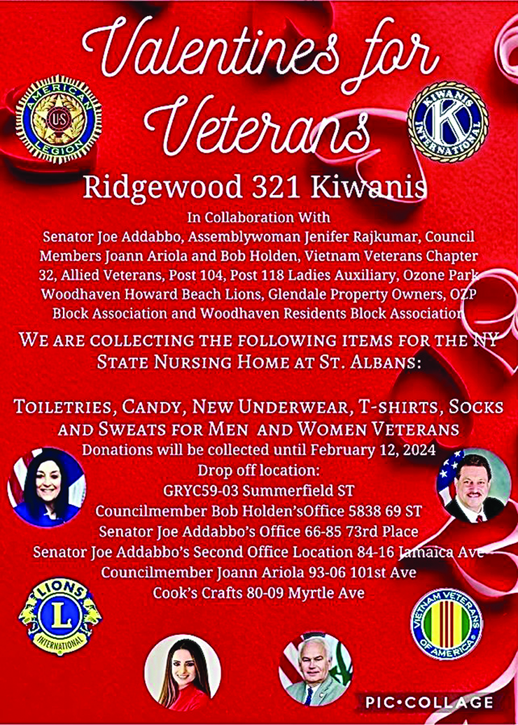 Drop off Valentine’s Day Cards, Donations for Area Veterans at Pols’ Offices