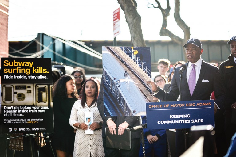 Adams Urges New Yorkers to Call 911 to Combat Subway Surfing
