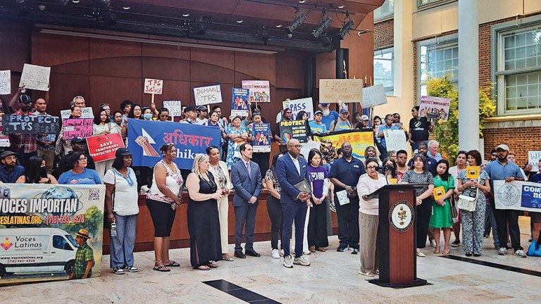 Pols, Immigrant Advocates Rally at Queens Borough Hall